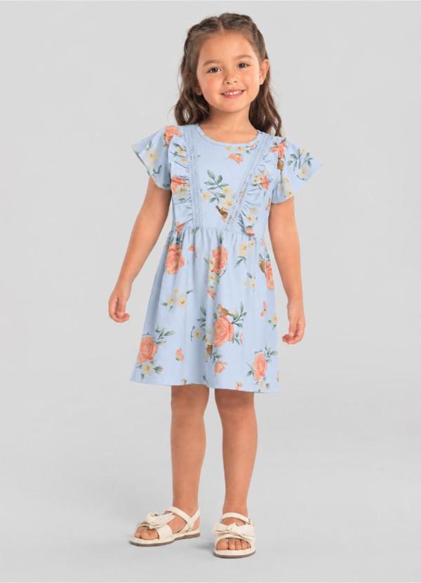 Vestido Infantil Menina de Flores Azul