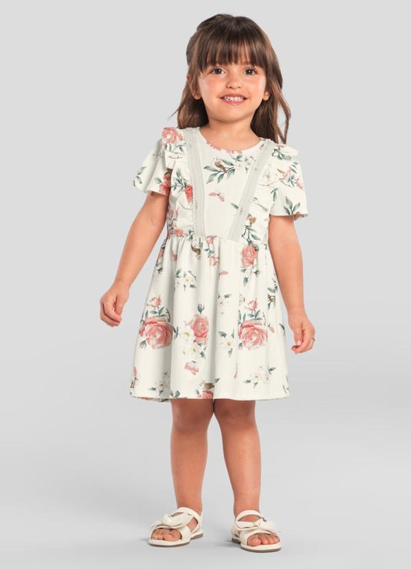 Vista 2 Vestido Infantil Menina de Flores Bege Brandili Mundi Brandili Mundi