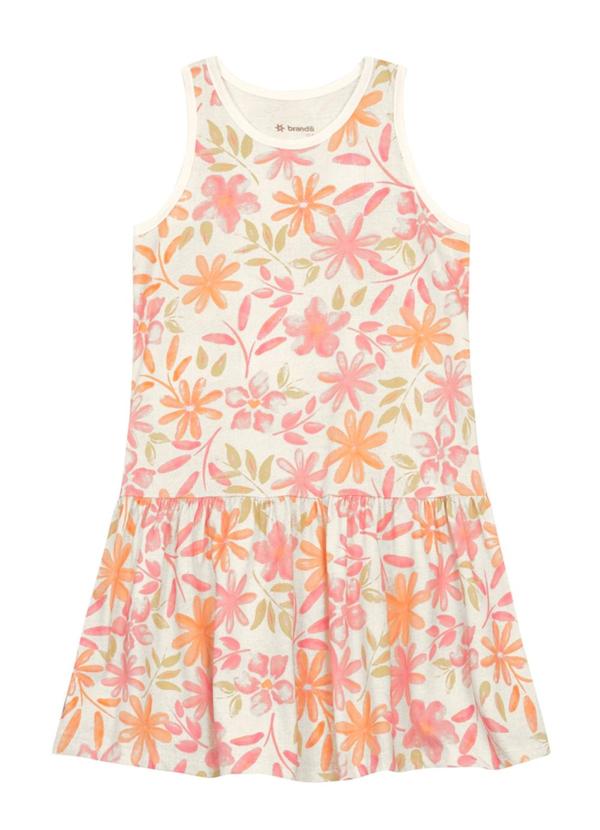 Vista 2 Vestido Infantil Menina de Flores Bege Brandili Brandili