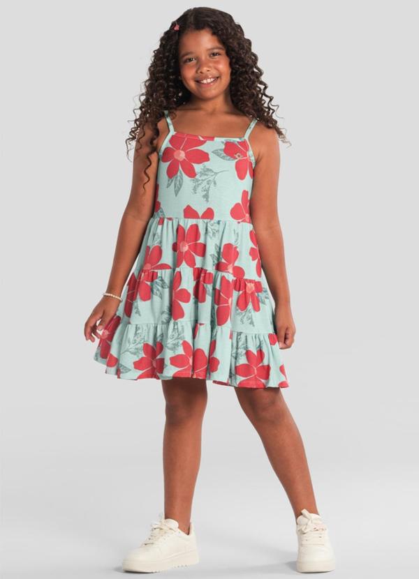 Vestido Infantil Menina de Flores Colorido Verde