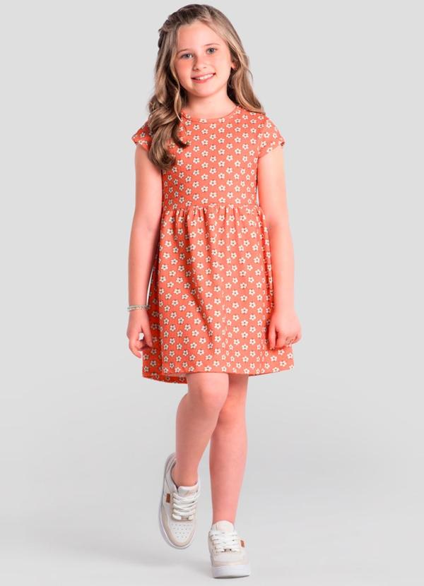 Vestido Infantil Menina de Flores Laranja
