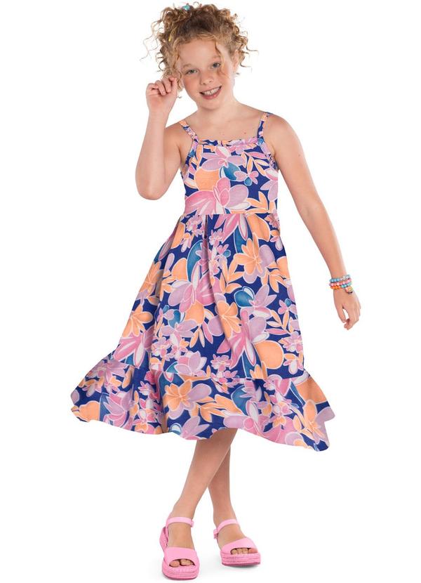 Vista 2 Vestido Infantil Menina de Flores Rosa Kyly Kyly
