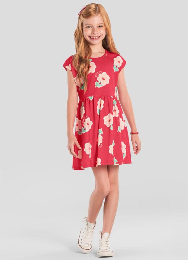 Vista 2 Vestido Infantil Menina de Florzinhas Vermelho Brandili Brandili