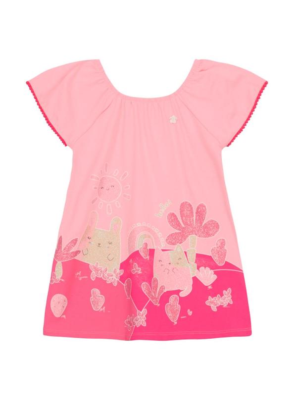 Vista 2 Vestido Infantil Menina de Gatinhos Rosa Brandili Brandili
