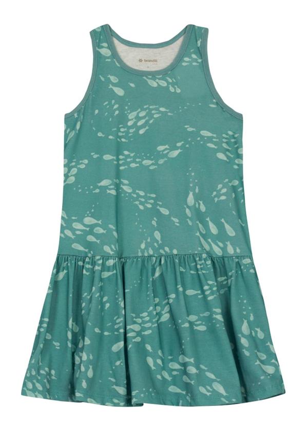 Vista 2 Vestido Infantil Menina de Peixinhos Verde Brandili Brandili