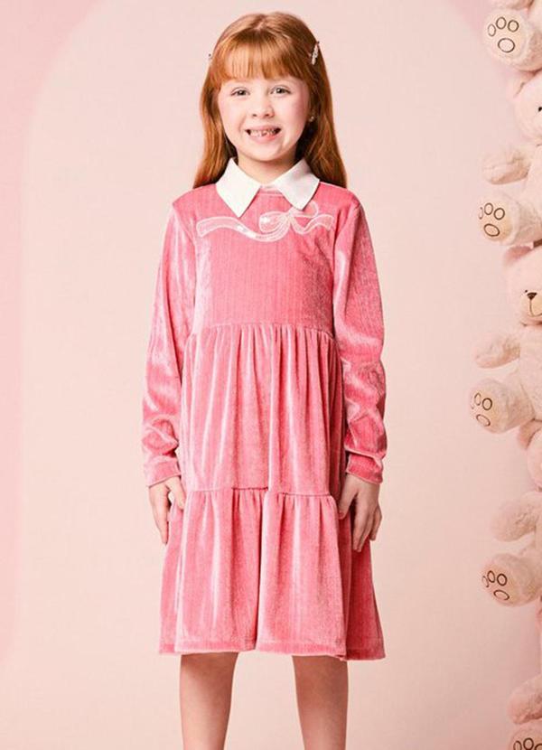 Vestido Infantil Menina de Plush com Bordado
