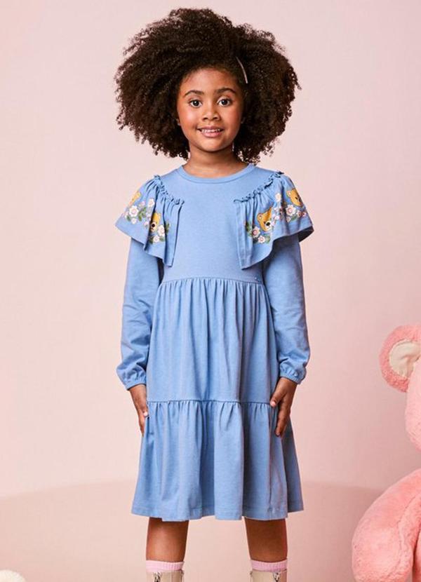 Vestido Infantil Menina de Ursinhos com Babado
