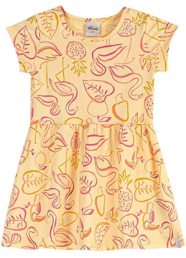 Vestido Infantil Menina Desenho Tropical Amarelo