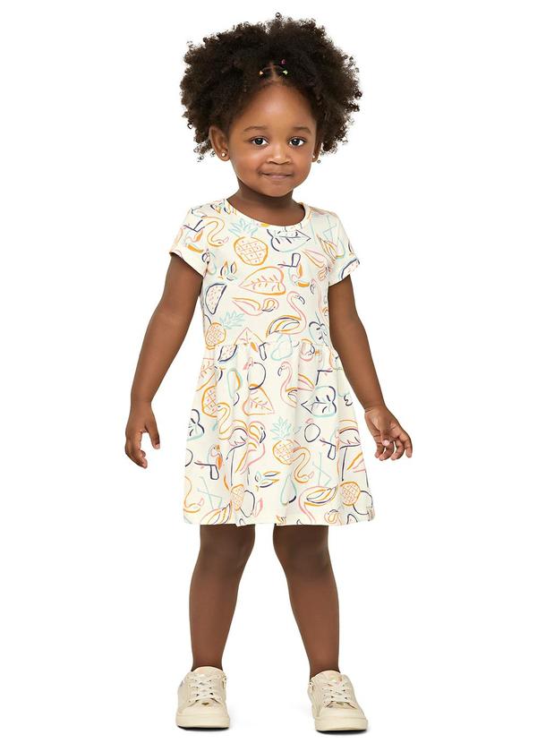 Vestido Infantil Menina Desenho Tropical Bege