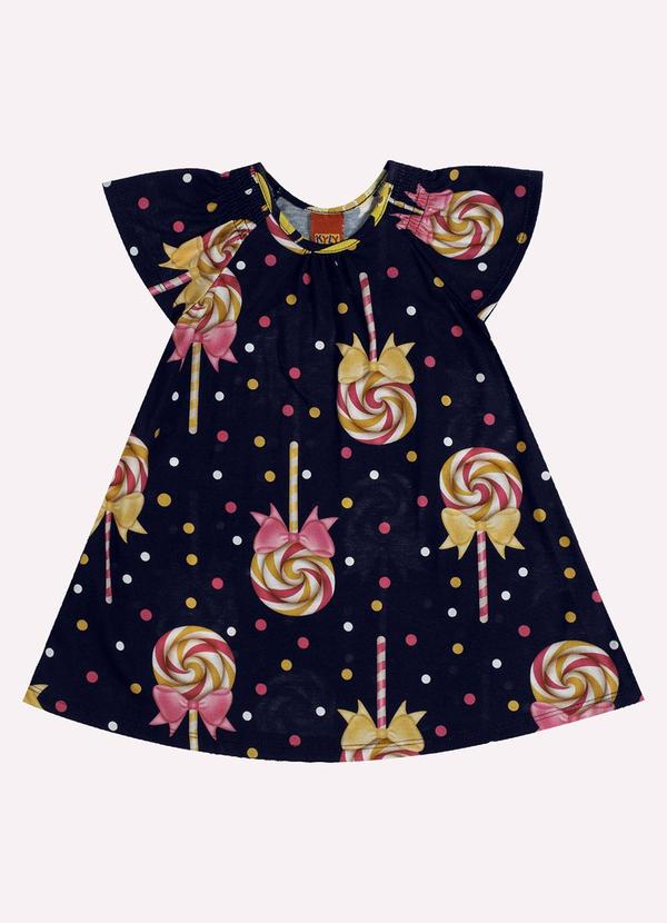 Vista 2 Vestido Infantil Menina Doces Azul Marinho Kyly Kyly