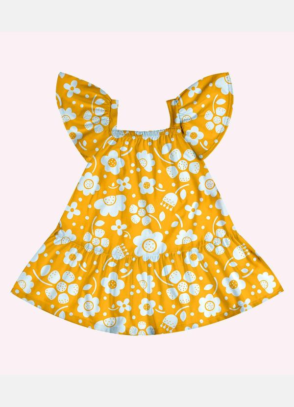 Vestido Infantil Menina em Algodão Amarelo