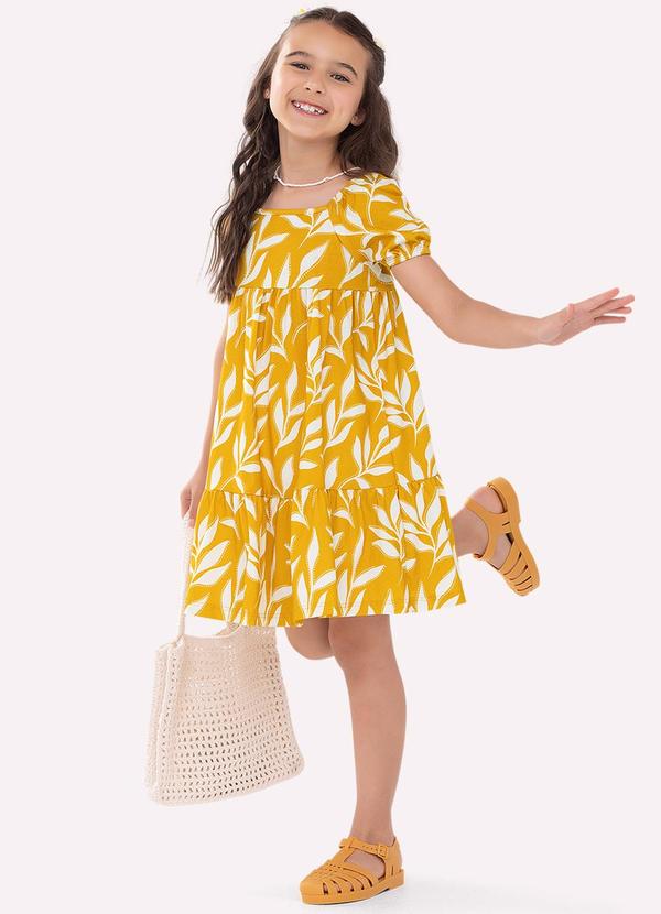 Vestido Infantil Menina em Algodão Amarelo