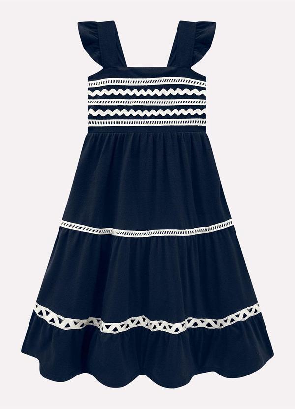 Vista 2 Vestido Infantil Menina em Algodão Azul Marinho Kyly Kyly