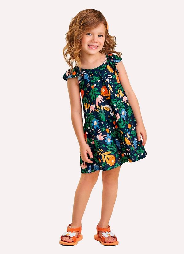 Vestido Infantil Menina em Algodão Azul Marinho