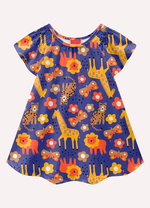 Vestido Infantil Menina em Algodão Azul