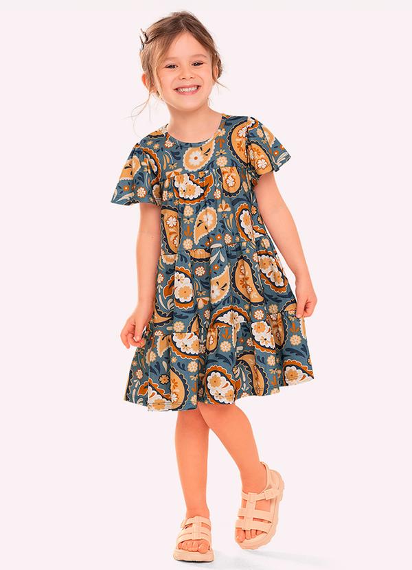 Vestido Infantil Menina em Algodão Azul