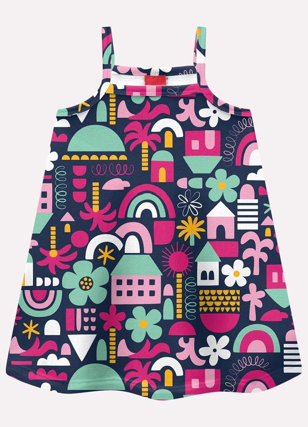 Vestido Infantil Menina em Algodão Azul