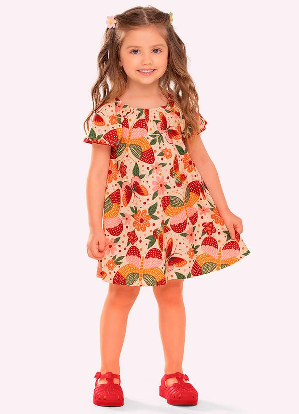 Vestido Infantil Menina em Algodão Bege
