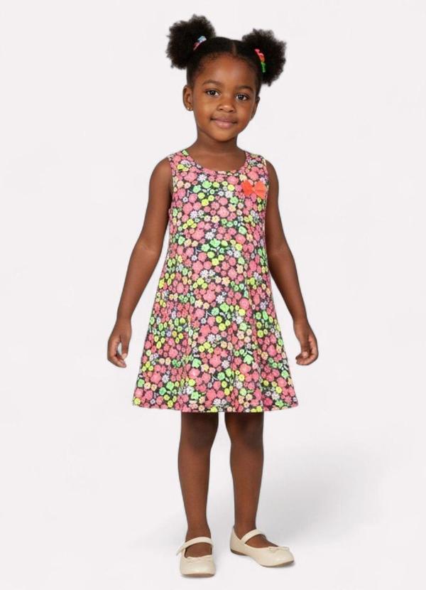Vista 2 Vestido Infantil Menina em Algodão Flores Cinza Kyly Kyly