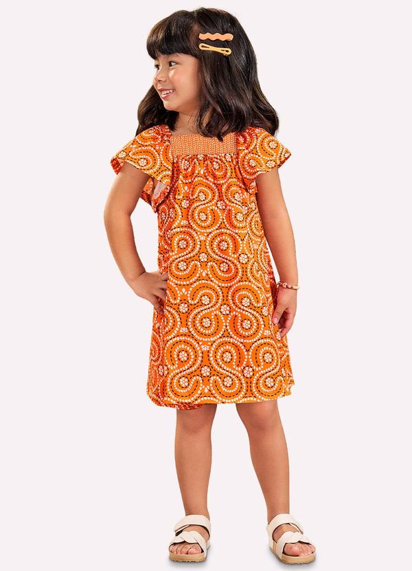 Vista 2 Vestido Infantil Menina em Algodão Laranja Kyly Kyly