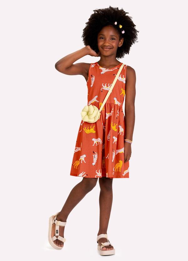 Vestido Infantil Menina em Algodão Laranja