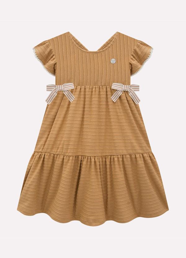 Vestido Infantil Menina em Algodão Marrom