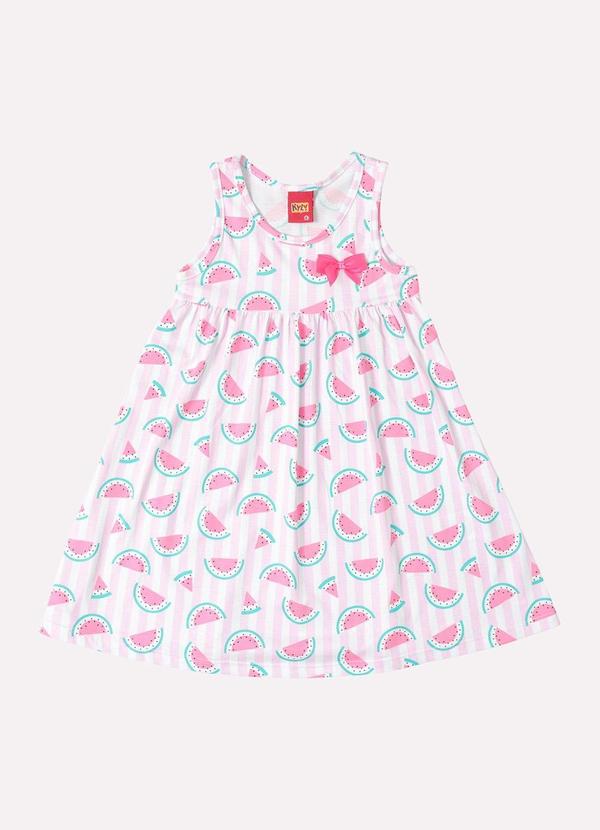 Vista 2 Vestido Infantil Menina em Algodão Melância Rosa Kyly Kyly