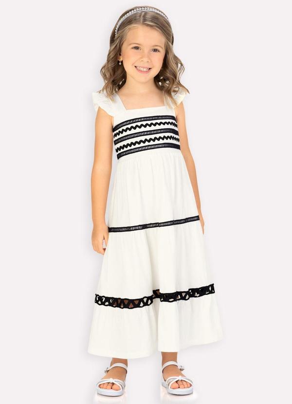 Vista 2 Vestido Infantil Menina em Algodão Off White Milon Milon