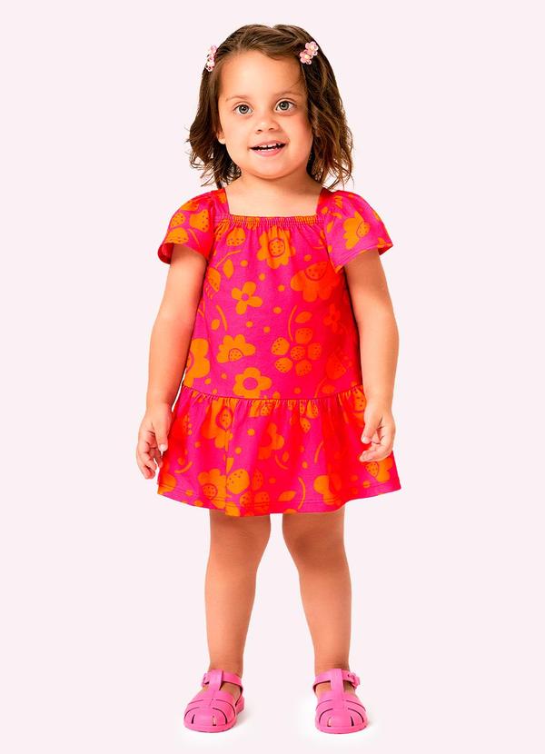 Vestido Infantil Menina em Algodão Rosa