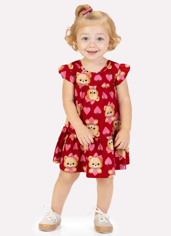 Vestido Infantil Menina em Algodão Vermelho