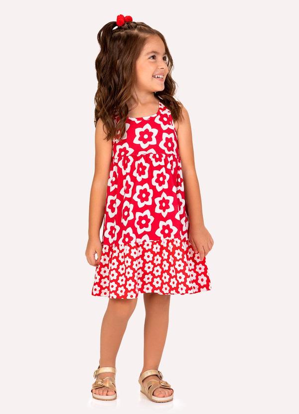 Vestido Infantil Menina em Algodão Vermelho