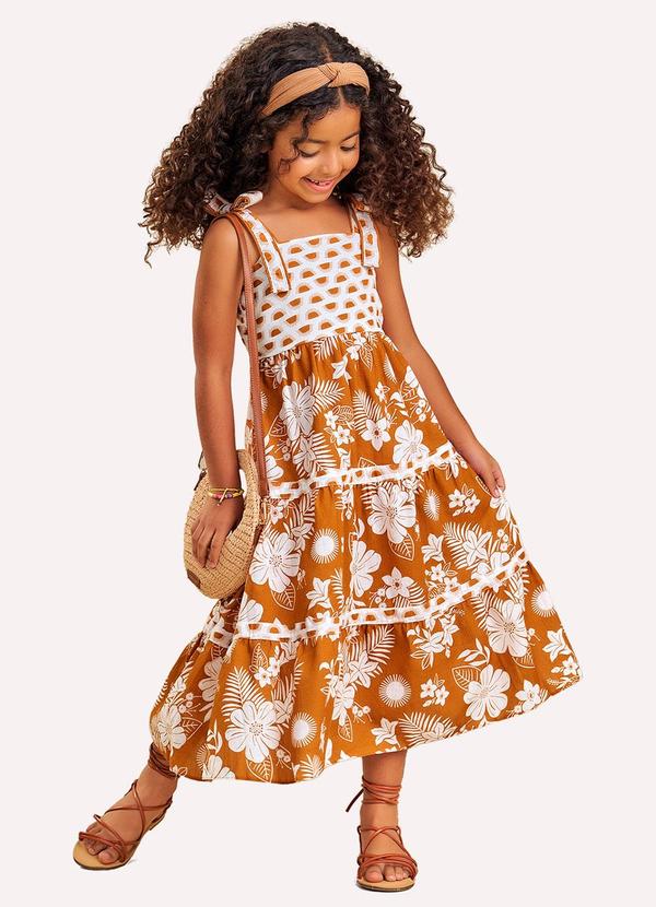Vestido Infantil Menina em Cambraia Amarelo