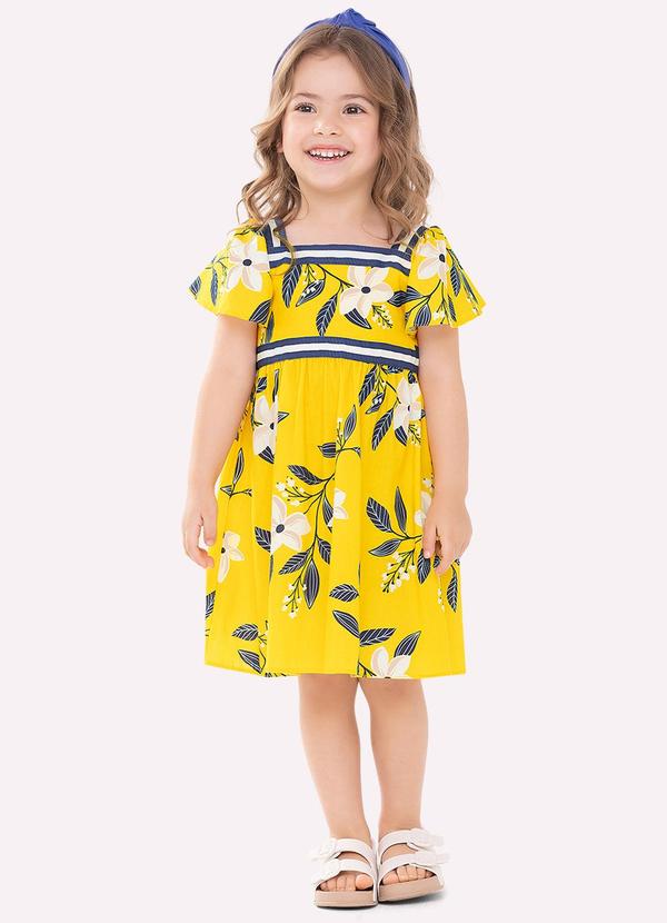 Vestido Infantil Menina em Cambraia Amarelo