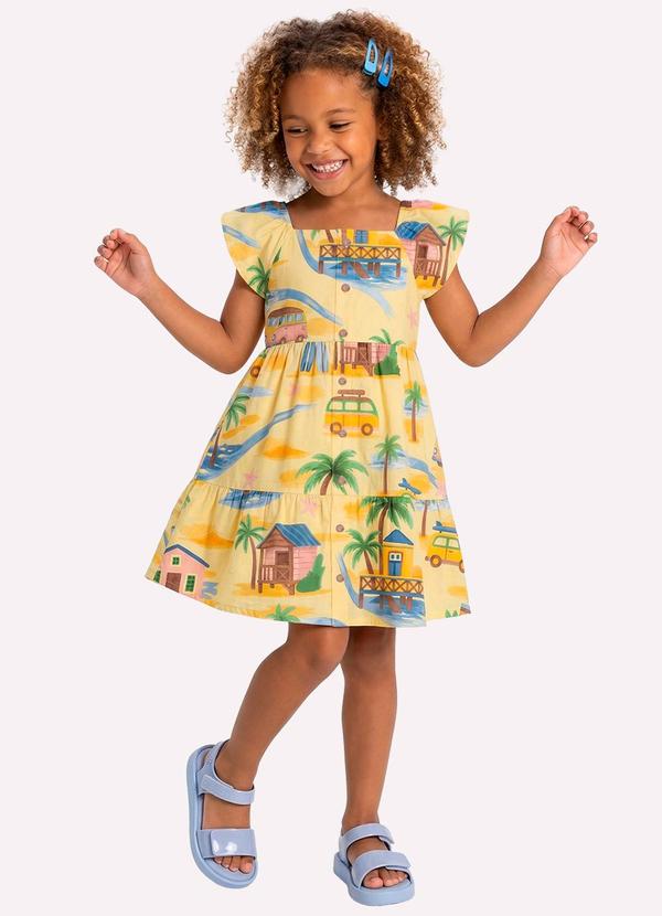 Vestido Infantil Menina em Cambraia Amarelo