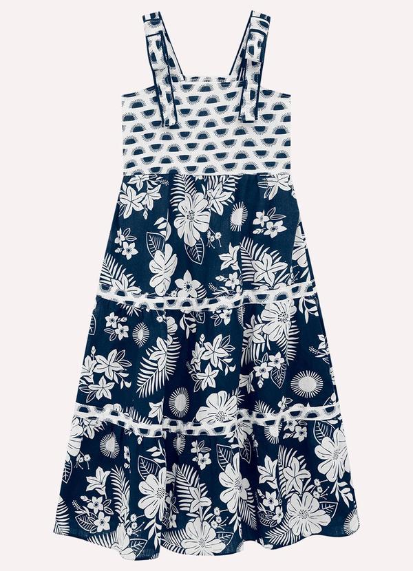 Vestido Infantil Menina em Cambraia Azul Marinho