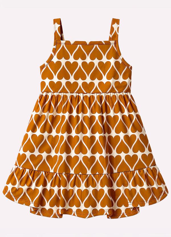 Vestido Infantil Menina em Corações Amarelo