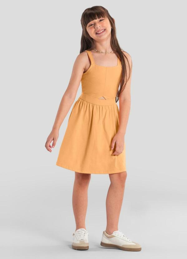Vista 2 Vestido Infantil Menina em Cotton Amarelo Brandili Brandili