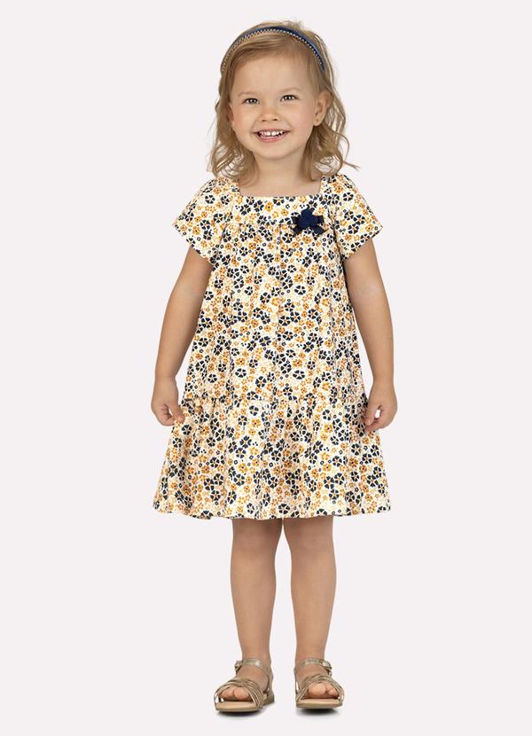Vestido Infantil Menina em Cotton Amarelo