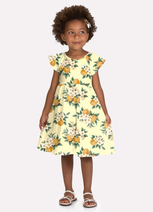 Vestido Infantil Menina em Cotton Amarelo
