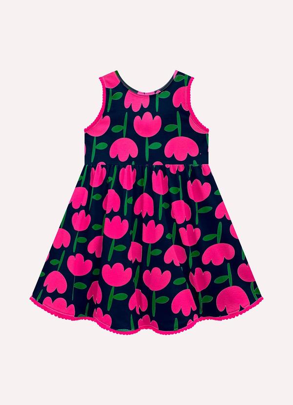 Vestido Infantil Menina em Cotton Azul Marinho