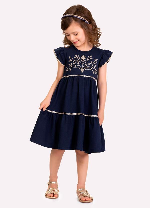 Vestido Infantil Menina em Cotton Azul