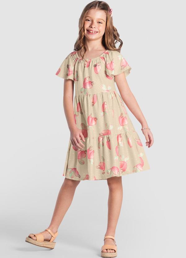 Vestido Infantil Menina em Cotton Bege