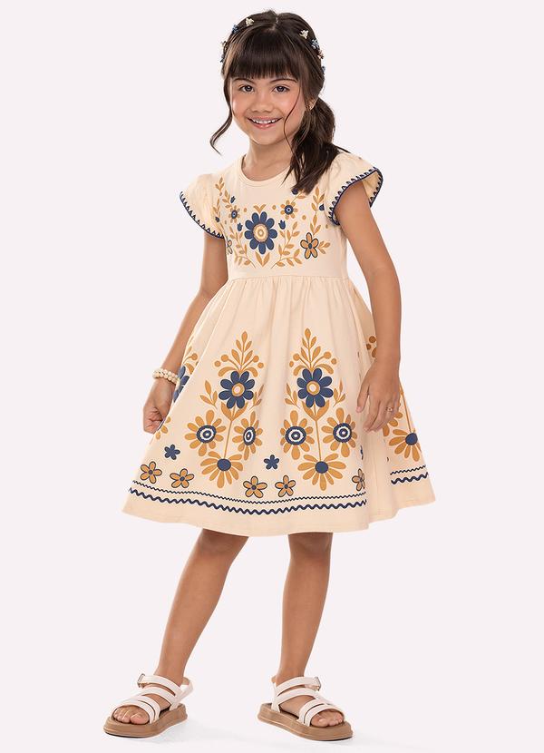 Vestido Infantil Menina em Cotton Bege