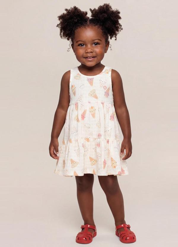 Vestido Infantil Menina em Cotton Bege