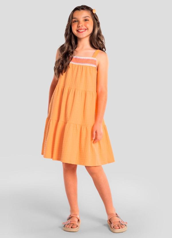 Vestido Infantil Menina em Cotton Laranja