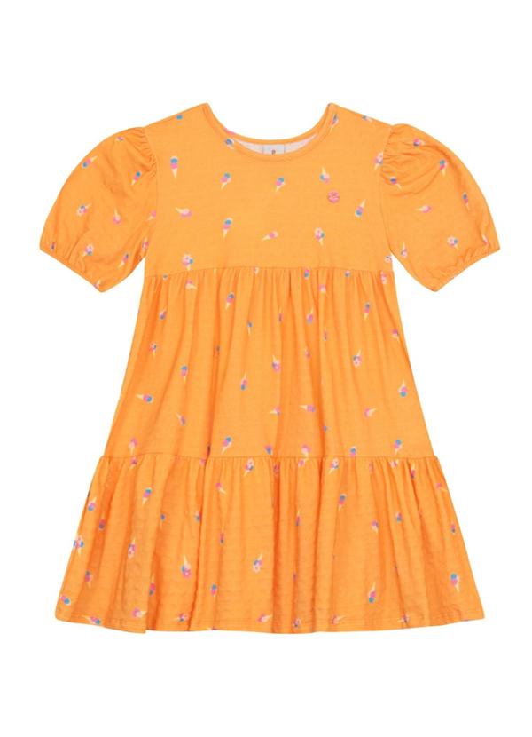 Vestido Infantil Menina em Cotton Laranja