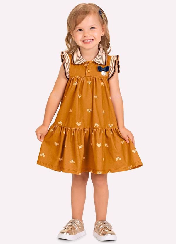 Vestido Infantil Menina em Cotton Marrom