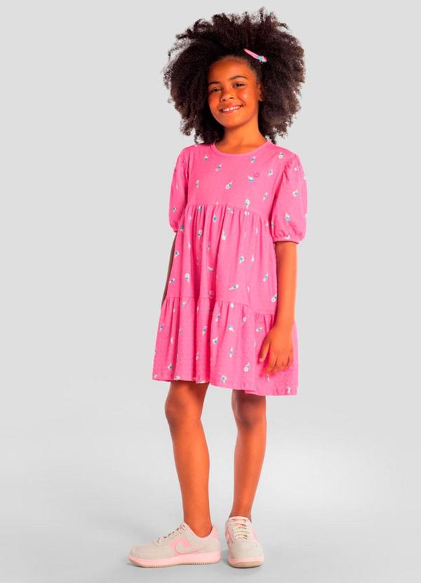 Vestido Infantil Menina em Cotton Rosa