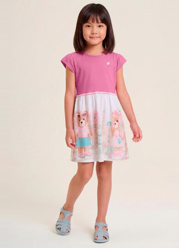 Vestido Infantil Menina em Cotton Rosa