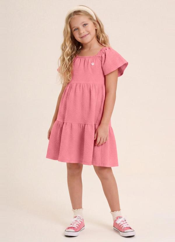 Vestido Infantil Menina em Cotton Rosa